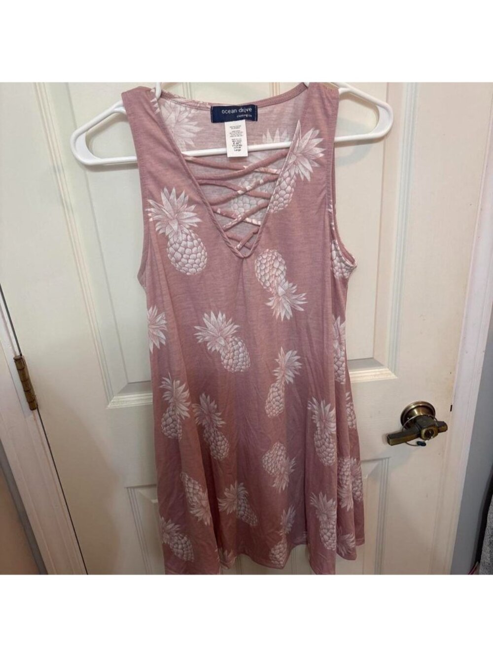 Pink pineapple summer dress with criss cross on the chest